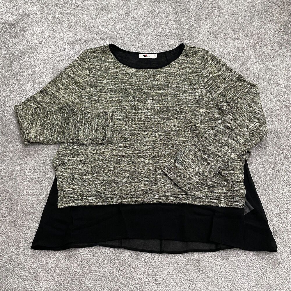 Temt Shiny Combo Sweater Blouse Womens Medium Brown Black Round Neck Casual Knit